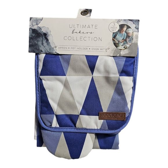 Ultimate Bakers Collection Other - Eco One Ultimate Bakers Collection Apron Pot Holder Oven Mitt Blue Diamond Print